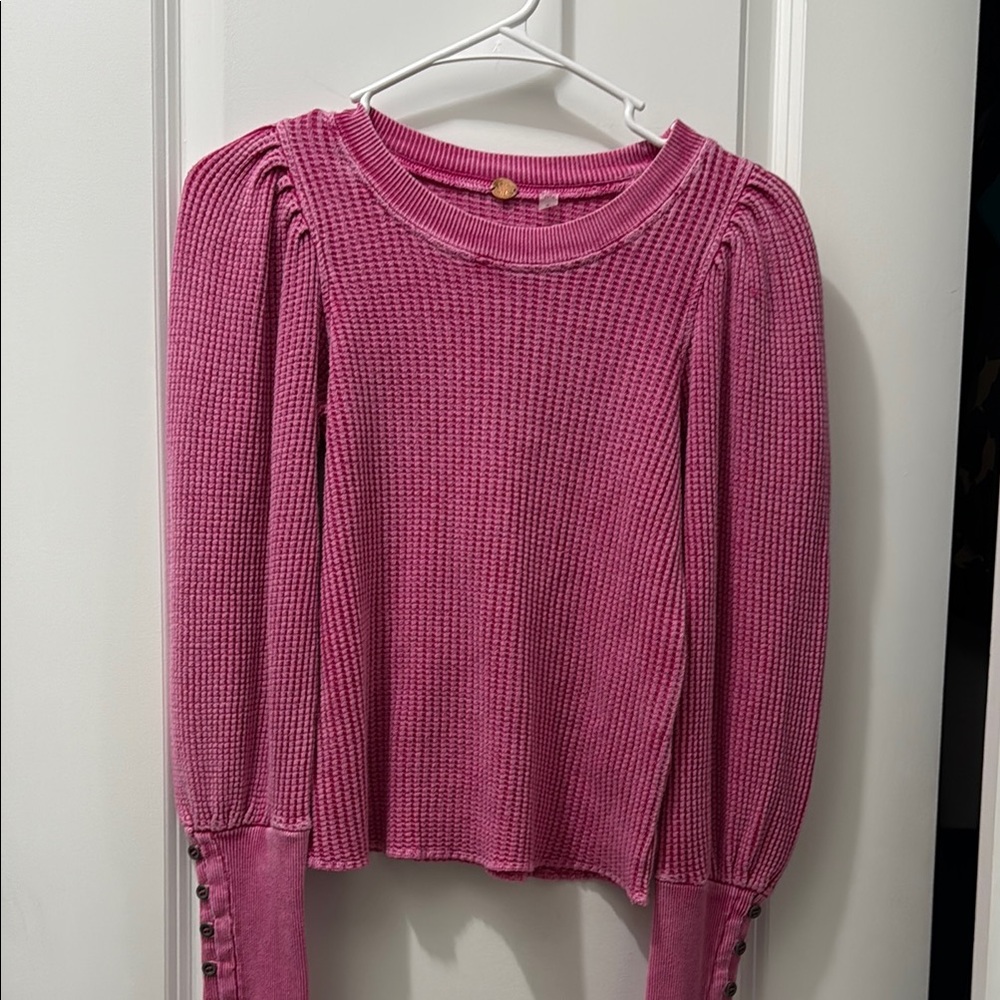 Free People Fuchsia Waffle Knit Sweatshirt
